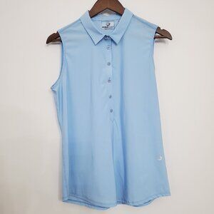 Foray Golf Womens Light Blue Popover Sleeveless Top Size M Laser Cut Back Active
